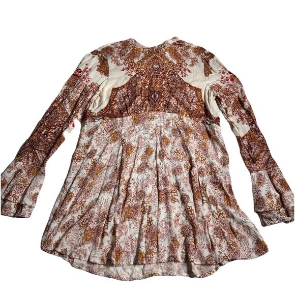 Free People Tops - Free People Boho Paisley Tunic Top Womens Small Long Sleeve Tie Neck Babydoll